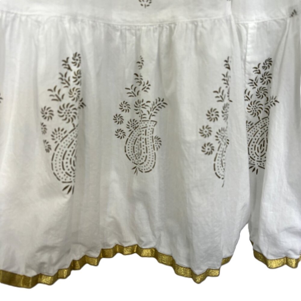 For the Republic White Gold Paisley 100% Cotton Gathered Midi Skirt sz XL - Picture 3 of 12